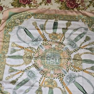 Elegant Silk Scarf with Gold and Green Design